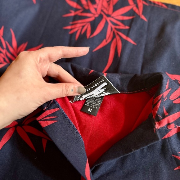 Tropical Hawaiian Bamboo Print Tea Timer Top Blouse, Blue Red, Amoureux Vintage - Picture 6 of 6